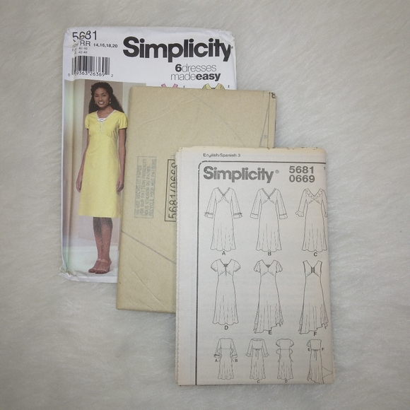 SIMPLICITY 5681 Six Dresses made EASY, sleeve and neckline variations sz 14-20 - Picture 3 of 5